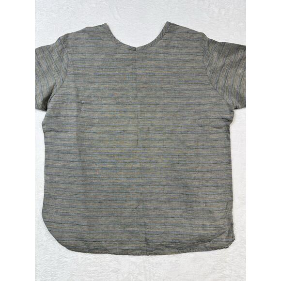 Flax By Joanne Engelhart VTG Top Women’s M Multi Striped Linen Short Sleeve - Picture 4 of 5